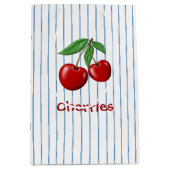 Red Cherries op Blue Stripes Graphic Pattern Medium Cadeauzakje (Voorkant)