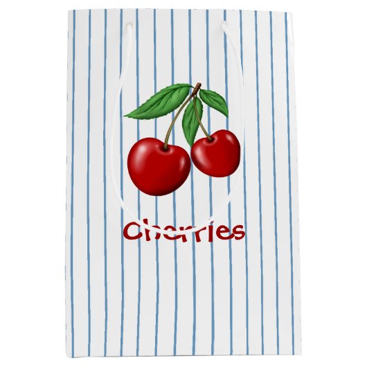 Red Cherries op Blue Stripes Graphic Pattern Medium Cadeauzakje (Voorkant)