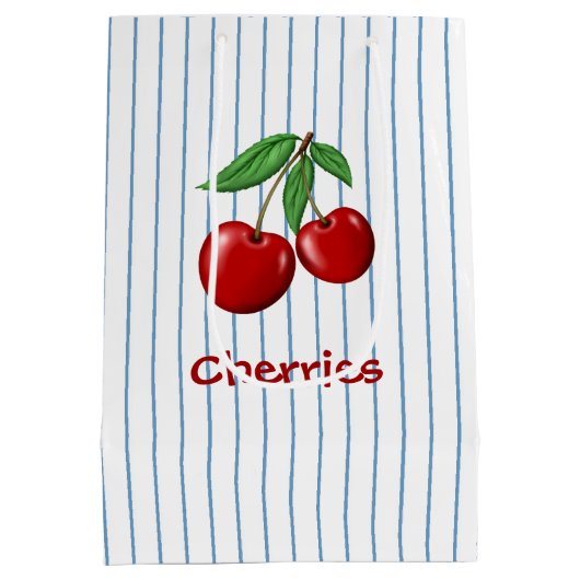 Red Cherries op Blue Stripes Graphic Pattern Medium Cadeauzakje (Achterkant)