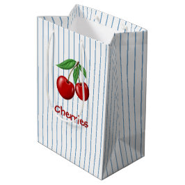 Red Cherries op Blue Stripes Graphic Pattern Medium Cadeauzakje