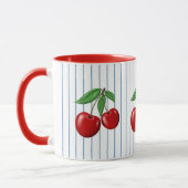 Red Cherries op Blue Stripes Graphic Pattern Mok (Links)