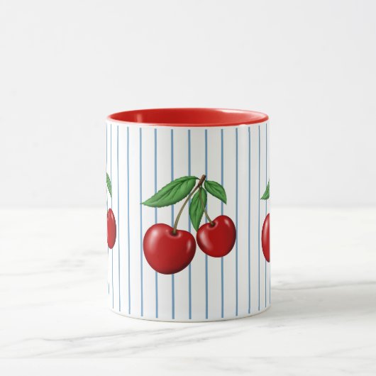 Red Cherries op Blue Stripes Graphic Pattern Mok (Midden)