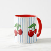 Red Cherries op Blue Stripes Graphic Pattern Mok (Voorkant rechts)