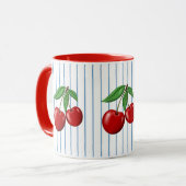 Red Cherries op Blue Stripes Graphic Pattern Mok (Voorkant links)