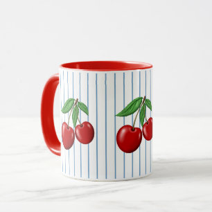 Red Cherries op Blue Stripes Graphic Pattern Mok