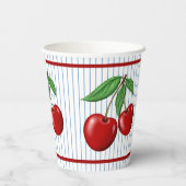 Red Cherries op Blue Stripes Graphic Pattern Papieren Bekers (Achterkant)