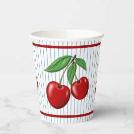 Red Cherries op Blue Stripes Graphic Pattern Papieren Bekers