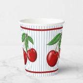 Red Cherries op Blue Stripes Graphic Pattern Papieren Bekers (Rechts)