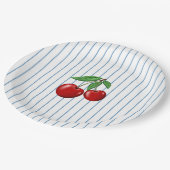 Red Cherries op Blue Stripes Graphic Pattern Papieren Bordje (Gekanteld)