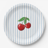 Red Cherries op Blue Stripes Graphic Pattern Papieren Bordje (Voorkant)