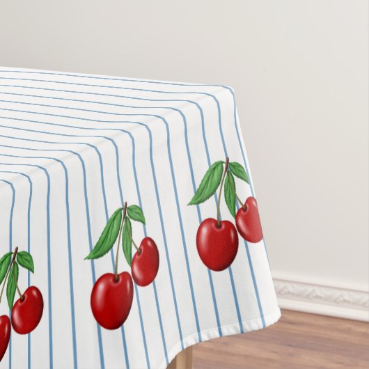 Red Cherries op Blue Stripes Graphic Pattern Tafelkleed (Voorbeeld)