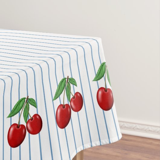 Red Cherries op Blue Stripes Graphic Pattern Tafelkleed (Voorbeeld)