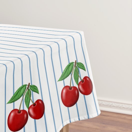 Red Cherries op Blue Stripes Graphic Pattern Tafelkleed (Voorbeeld)