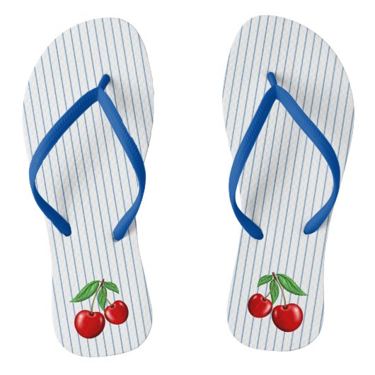 Red Cherries op Blue Stripes Graphic Pattern Teenslippers (Voetbed)