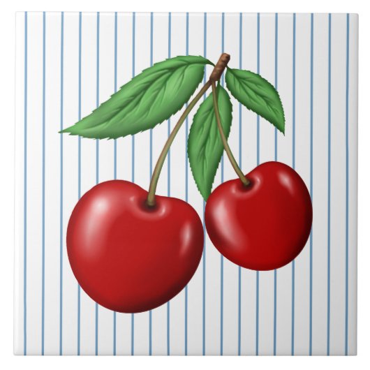Red Cherries op Blue Stripes Graphic Pattern Tegeltje (Voorkant)