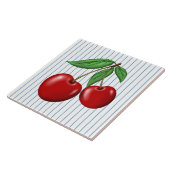 Red Cherries op Blue Stripes Graphic Pattern Tegeltje (Zijkant)