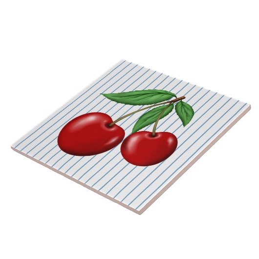 Red Cherries op Blue Stripes Graphic Pattern Tegeltje (Zijkant)