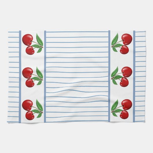 Red Cherries op Blue Stripes Graphic Pattern Theedoek (Horizontaal)