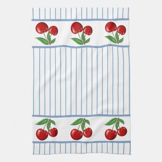 Red Cherries op Blue Stripes Graphic Pattern Theedoek (Verticaal)