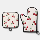 Red Cherries Pattern Design Ovenwant & Pannenlap Set (Voorkant)