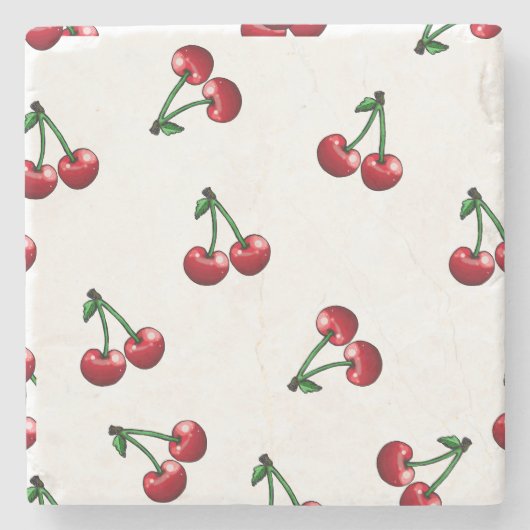 Red Cherries Pattern Design Stenen Onderzetter (Voorkant)