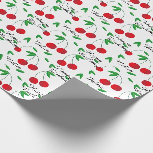 Red Cherries personaliseer de naam Birthday Cadeaupapier (Hoek)
