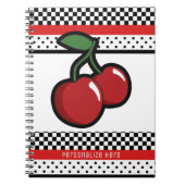Red Cherries Red Black en White Retro op maat Notitieboek (Voorkant)