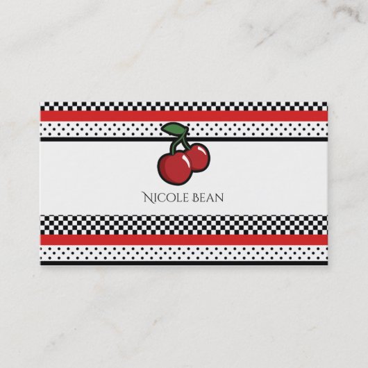 Red Cherries Retro  Fruity, gepersonaliseerd Visitekaartje (Voorkant)