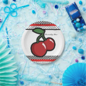 Red Cherries Retro Glam Black & Red Party Papieren Bordje (Feest)