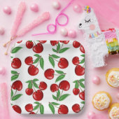 Red Cherries Retro Style Afbeelding Afdrukken Papieren Bordje (Feest)