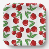 Red Cherries Retro Style Afbeelding Afdrukken Papieren Bordje (Voorkant)