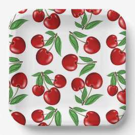Red Cherries Retro Style Afbeelding Afdrukken Papieren Bordje