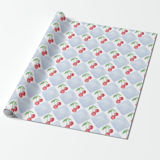 Red Cherries Waterverf Cadeaupapier (Uitgerold)