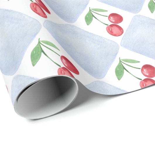 Red Cherries Waterverf Cadeaupapier (Rol Hoek)
