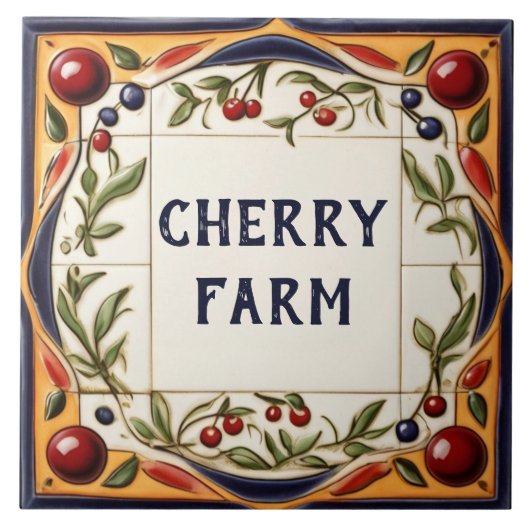 Red Cherry Art Custom House Naam Bord Plaqueteken Tegeltje (Voorkant)