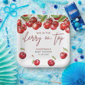 Red Cherry Baby shower Papieren Bordje (Feest)