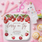 Red Cherry Baby shower Papieren Bordje (Feest)