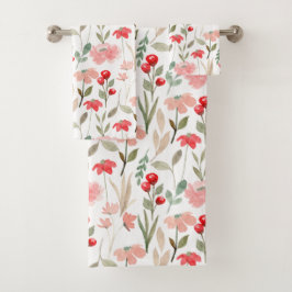 Red Cherry Berry Bloemen Waterverf Patroon Bad Handdoek