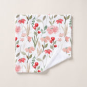 Red Cherry Berry Bloemen Waterverf Patroon Bad Handdoek (Wasdoekje)