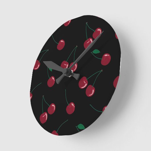 Red Cherry Black Clock Ronde Klok (Hoek)