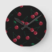 Red Cherry Black Clock Ronde Klok (Voorkant)