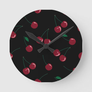 Red Cherry Black Clock Ronde Klok
