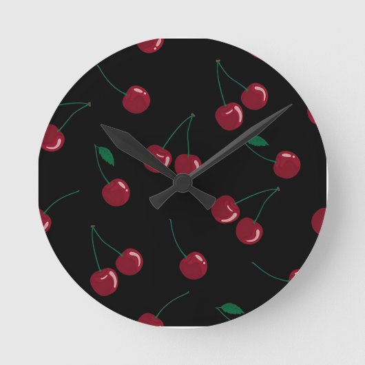 Red Cherry Black Clock Ronde Klok (Voorkant)