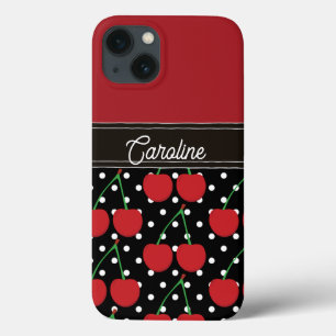 Red Cherry Black Polka Dots gepersonaliseerd Case-Mate iPhone Case