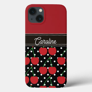 Red Cherry Black Polka Dots  gepersonaliseerd Case-Mate iPhone Case