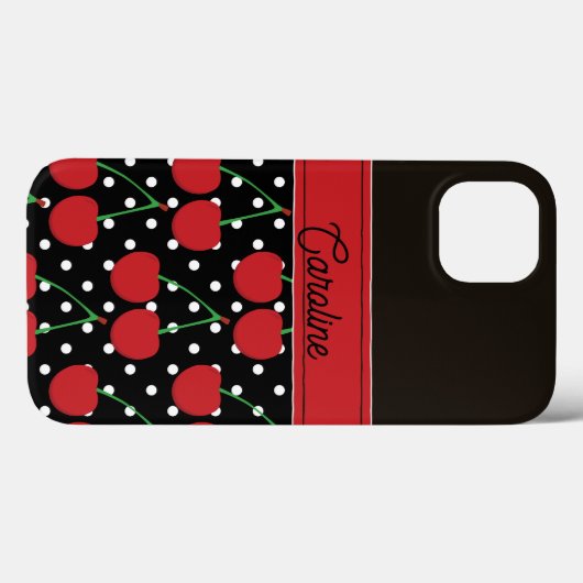 Red Cherry Black Polka Dots  gepersonaliseerd Case-Mate iPhone Case (Achterkant (horizontaal))