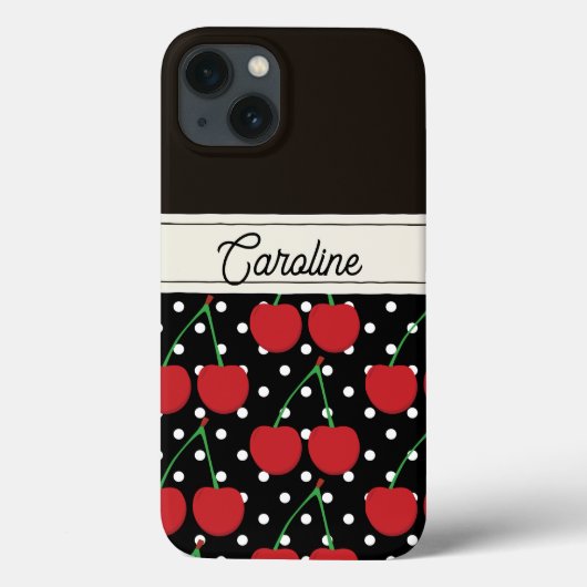 Red Cherry Black Polka Dots  gepersonaliseerd Case-Mate iPhone Case (Achterkant)