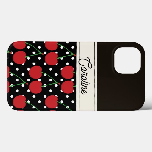 Red Cherry Black Polka Dots gepersonaliseerd Case-Mate iPhone Case (Achterkant (horizontaal))