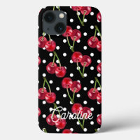 Red Cherry Black Polka Dots gepersonaliseerd
