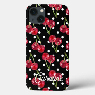 Red Cherry Black Polka Dots  gepersonaliseerd Case-Mate iPhone Case